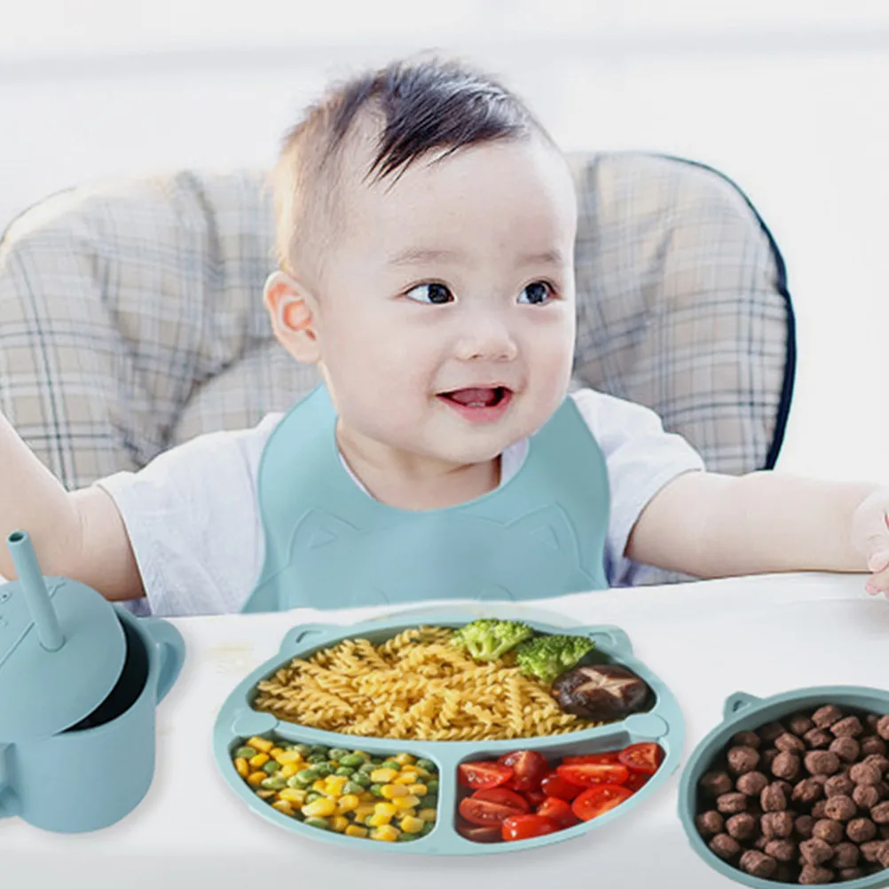 

1Set Silicone Kids Divided Plate and Bowl Set for Toddlers Adorable Cute Food Compartment Dinnerware Safe Easy Grip