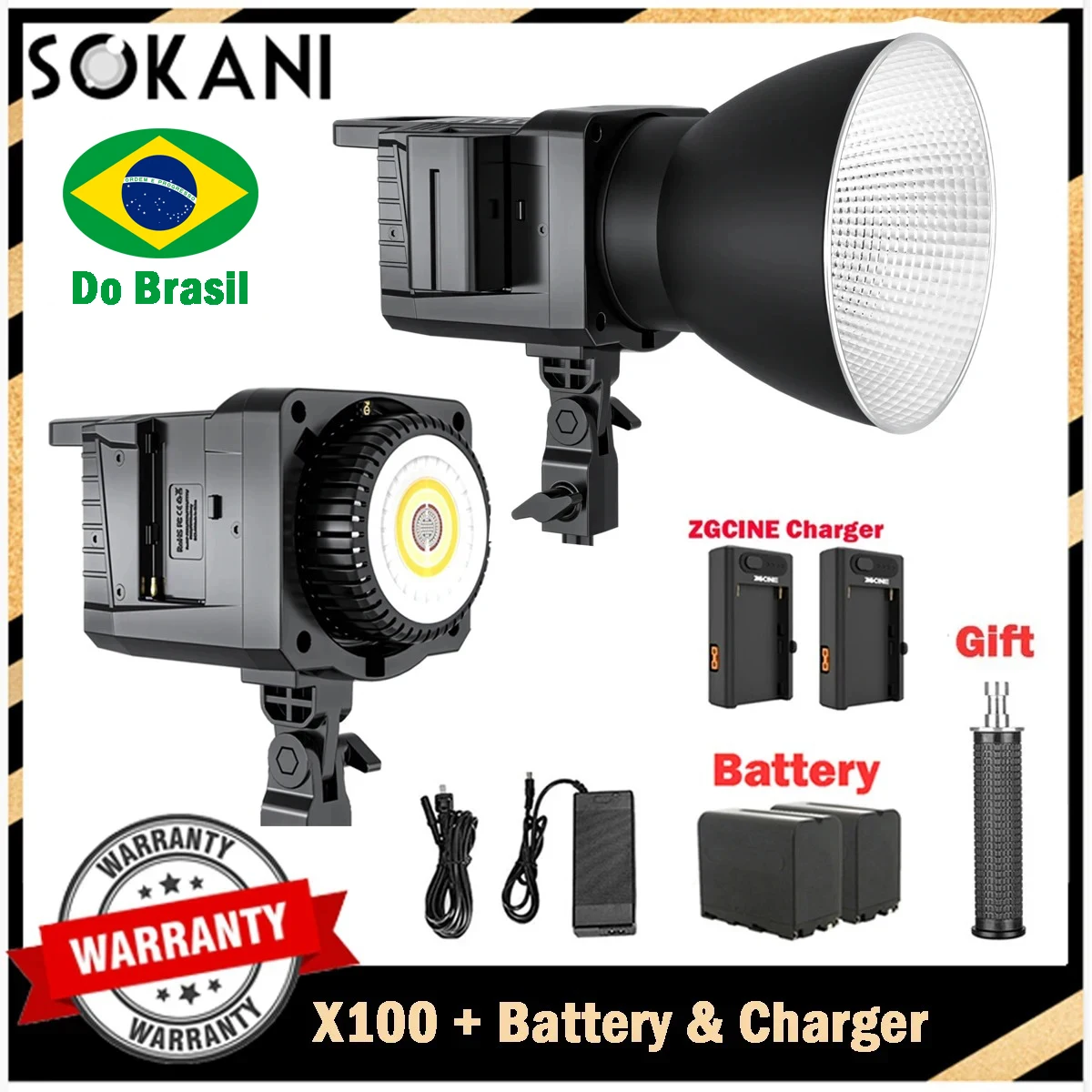 【DO BRASIL】Sokani X100 100W Bi-Color RGB LED Video Light, Controle APP, Iluminação Bowens Mount, Gravação de Vídeo em Estúdio, 100W