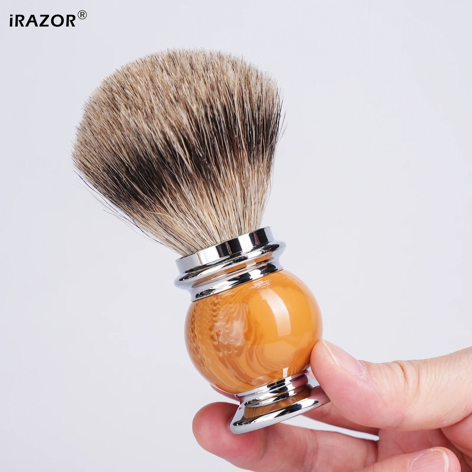 iRAZOR Premium Silvertip Men's Shaving Brush,Wet Shave Brush with Gold Resin Handle,Barber Grooming Gift