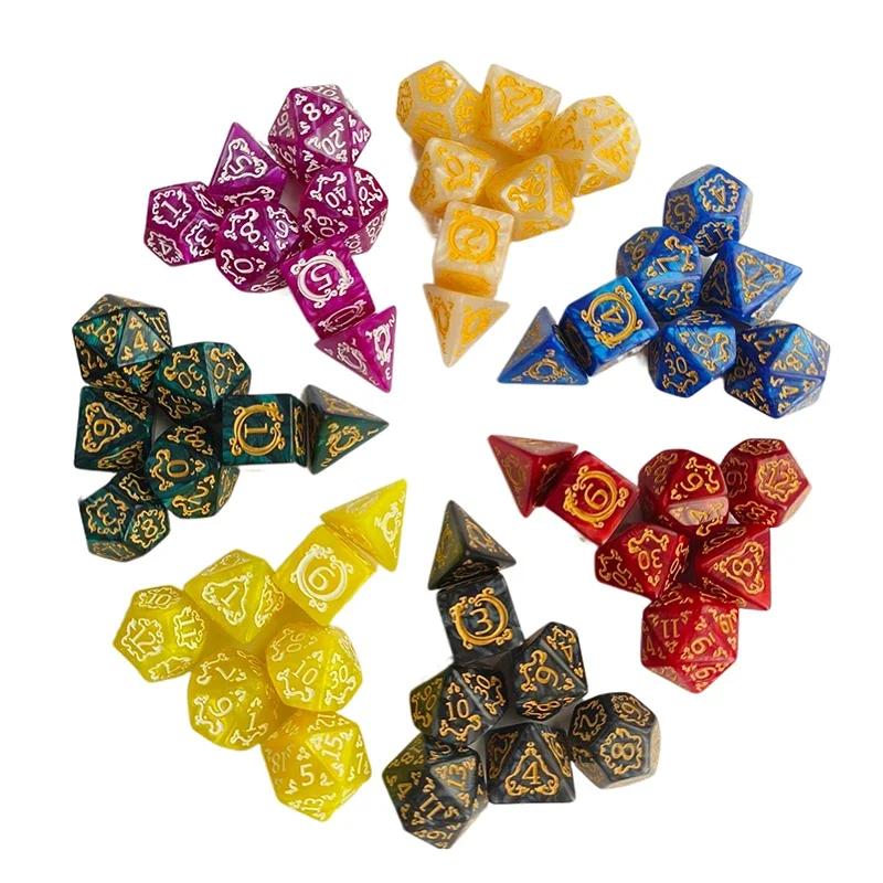 7pcs Hollowed Out Pattern Digital Dice Set for TRPG RPG COC Cthulhu D20 D12 D10 D8 D6 D4 Table Game Board Game and Dice Set