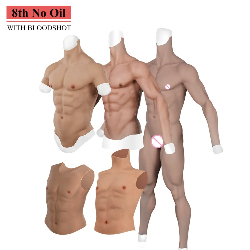 Silicone Crossdressing Muscle Suit para homens, Músculos do homem falso, Fake Peito Cosplay Trajes, Bodysuit completo, Calças de prótese