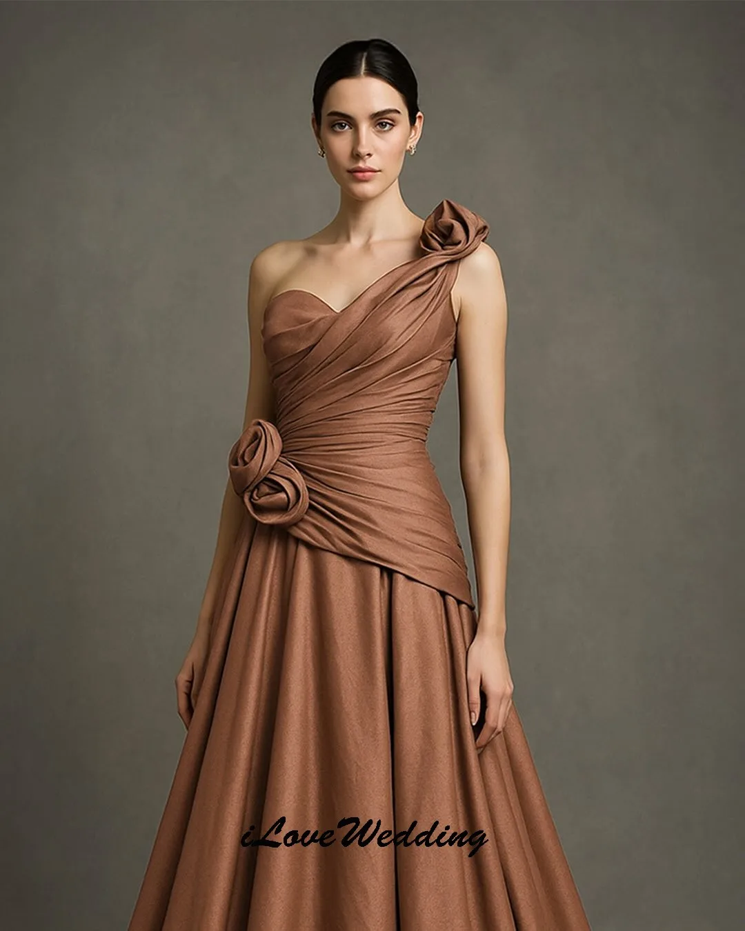 

Light Brown One Shoulder Prom Dresses 2025 A-Line Elegant Women Party Dress Floor Length Pleated Evening Dresses Customized
