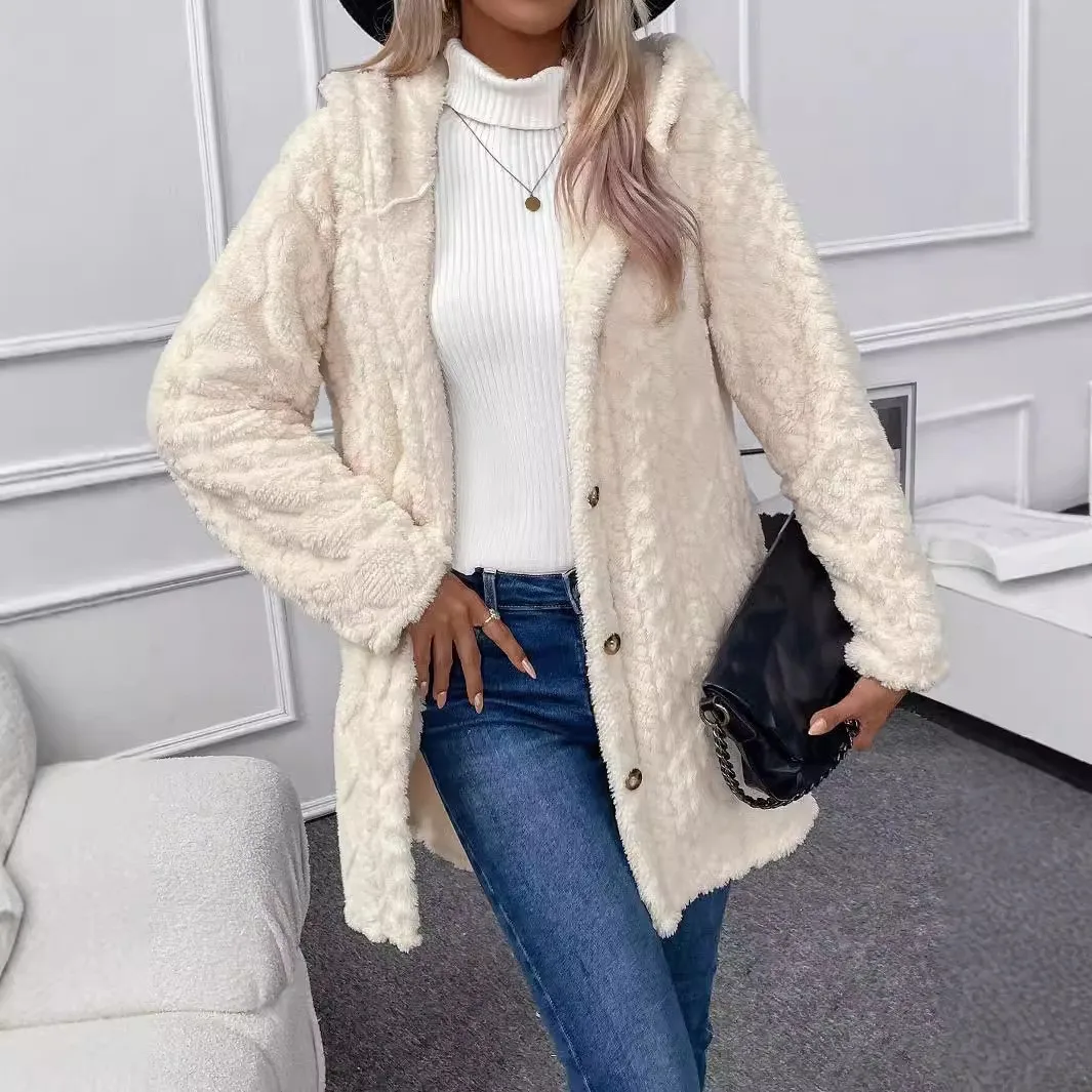 Hooded Coat Single Loose Fit Commuter Style with Winter Patchwork Regular Length Elegant Commuter Casual Thick Women Jacket