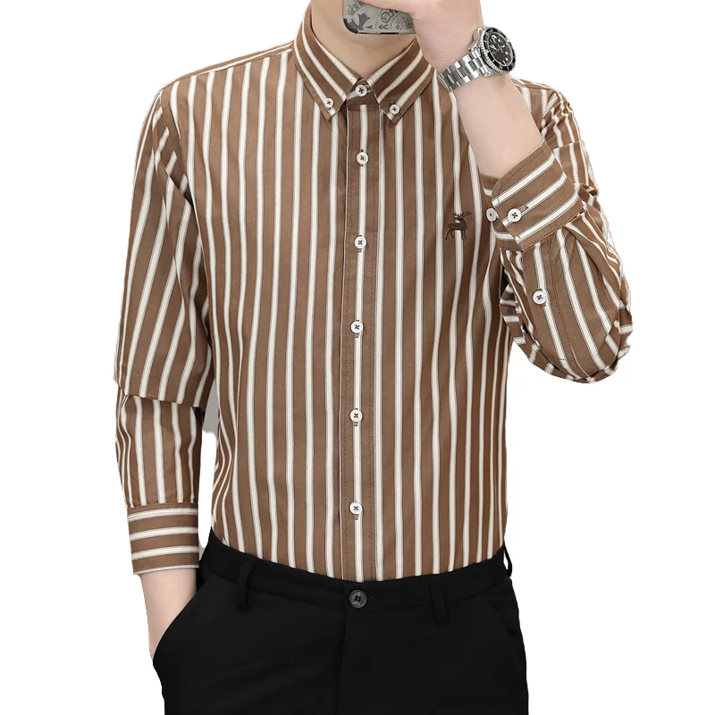 

Men's Fashion Long Sleeve Shirt Spring Summer New Arrival 100% Cotton Business Striped Shirt Versatile Wear for Office Commute