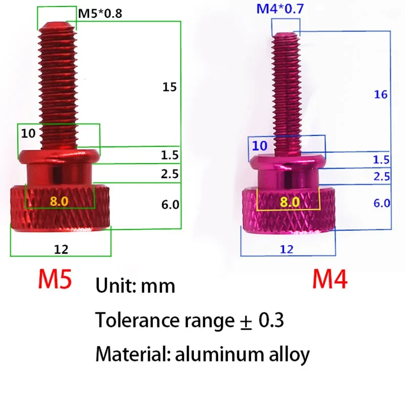 2PCS M4 M5 Aluminum Alloy Step Thumb Knurled Hand Screws Hand Tighten Knob Screw Anodized Computer Case Screw