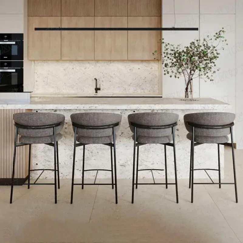 Modern Minimalist Front Desk High Bar Stool Nordic Iron Bar Chairs Kitchen High Chairs Bar Furniture Designer Back Bar Chair