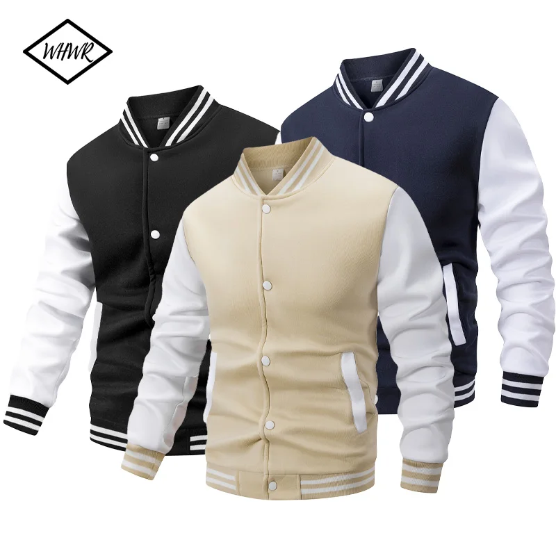 

Мужские осенние флисовые бейсбольные куртки в стиле пэчворк с длинным рукавом и воротником-стойкой, свободная верхняя одежда, пальто, спортивные повседневные толстовки на пуговицах