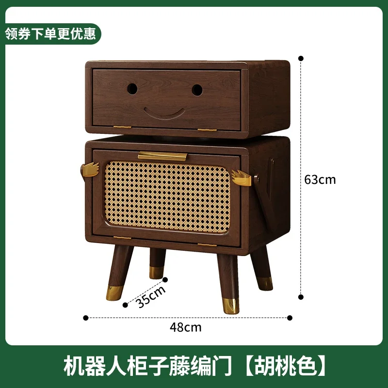 Cute Bedside Table Solid Wood Robot Sofa Side  Black Locker Snack Cabinet Low Shaped Cabinet Small