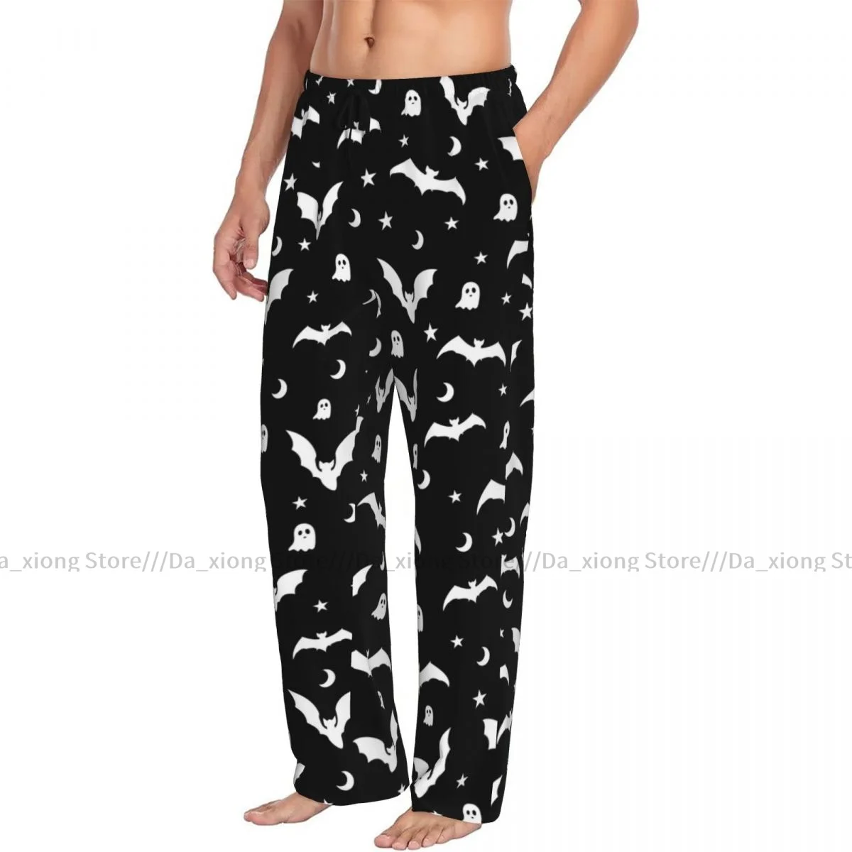 Men\'s Sleepwear Loose Sleep Pants Pajamas Halloween Goth Bats And Moon Long Lounge Bottoms Casual Homewear