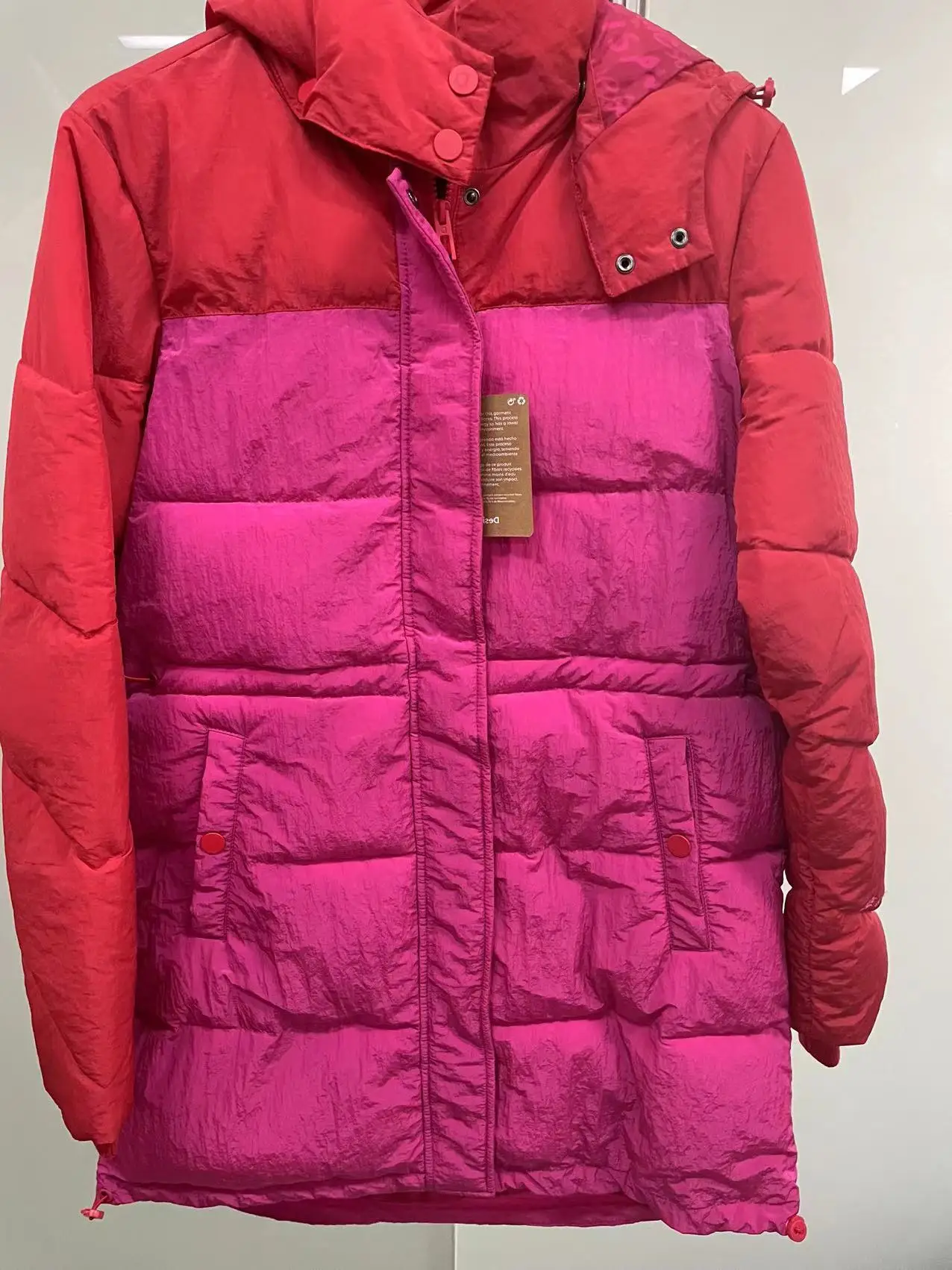 

Autumn Winter Women's Lightweight Warm Cotton Jaet Waist-Cinching Hooded Outerwear M Size Patchwork Commute Sle Zipper Cl...