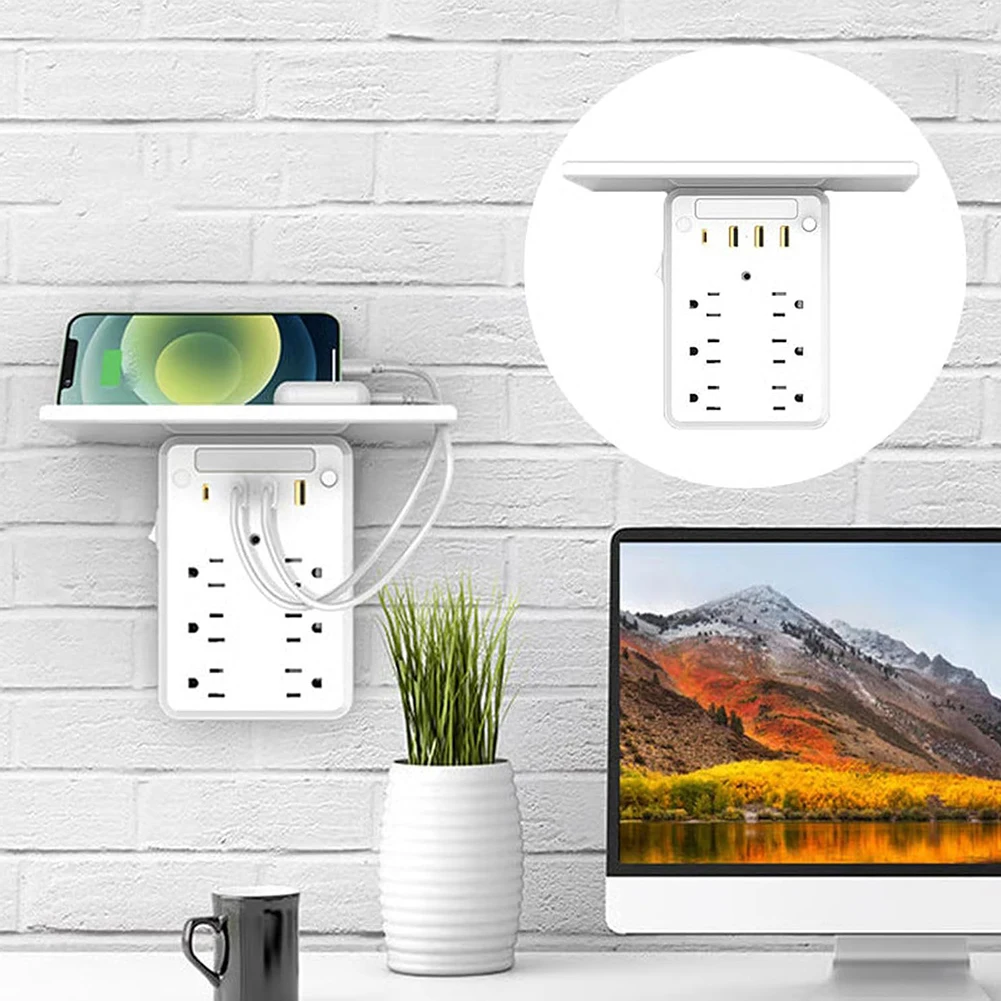 

10 in 1 MultiPlug Outlet with Night Light and Organizer Shelf for Charging Phones Tablets and Other Devices with Safety Design