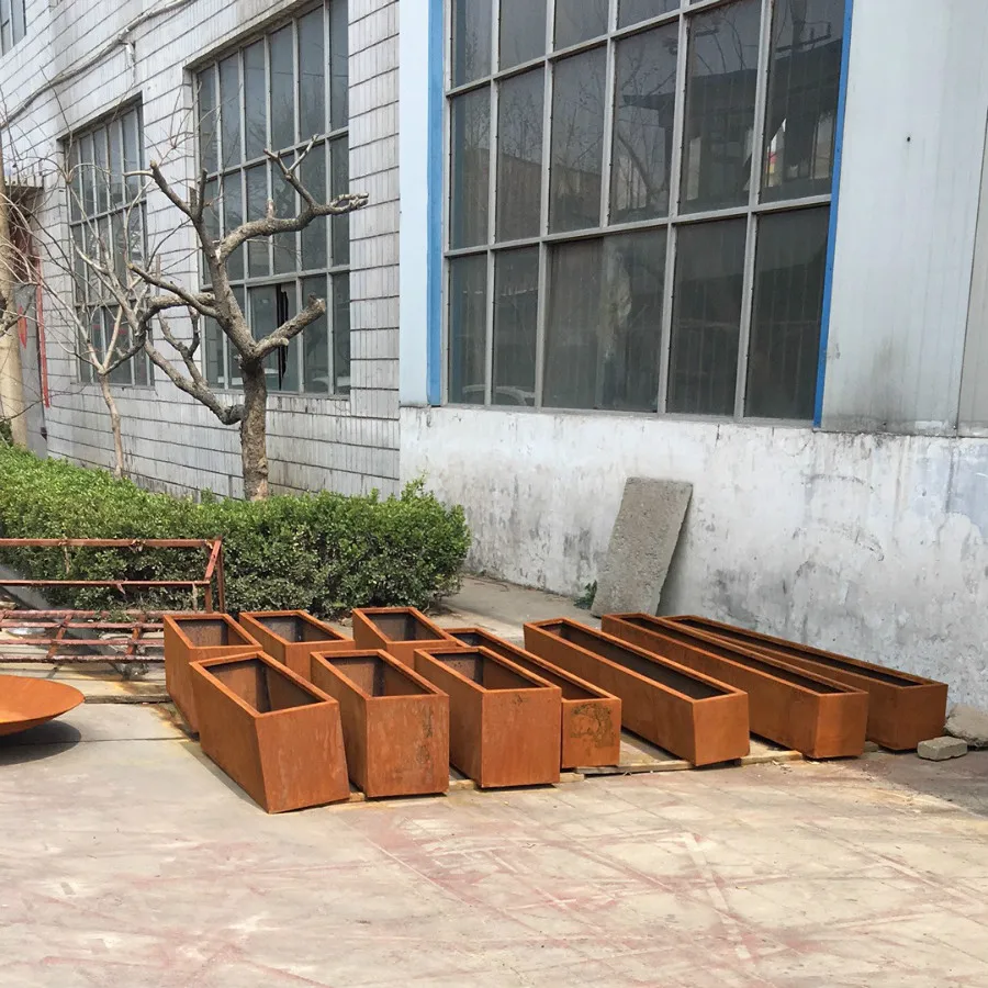 Decorations Garden Planter Giant Rectangular Metal Rustic Garden Pots
