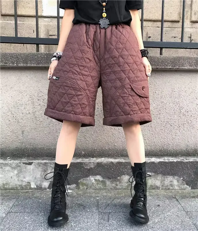 Neue Hose mit hoher Taille und weitem Bein 2023 Herbst Winter Baumwolle gepolsterte warme Shorts Frauen Femme Casual Ladies Shorts schwarze Stiefel Hosen