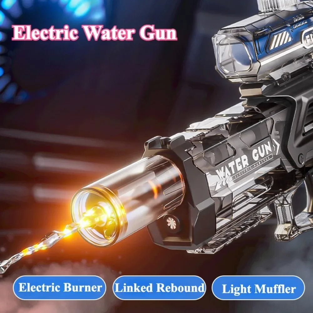 High Pressure Electric Water Gun Toy Spray Flame Effect Large-Capacity Watergun for Summer Outdoor Beach Pool Garden Fight Games