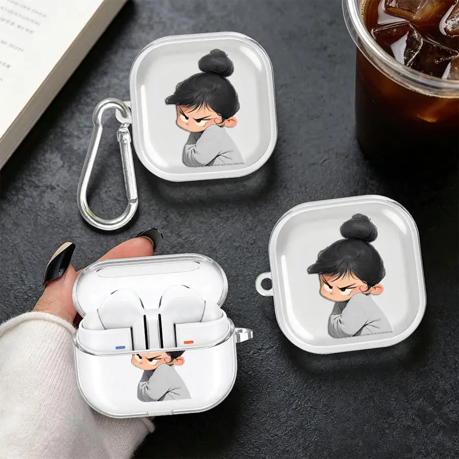 Case For Samsung Galaxy Buds 2 3Pro Live 2Pro 4 Pro 4Pro 3 FE Clear Earphone Cases Cover With Hook Cartoon Girl