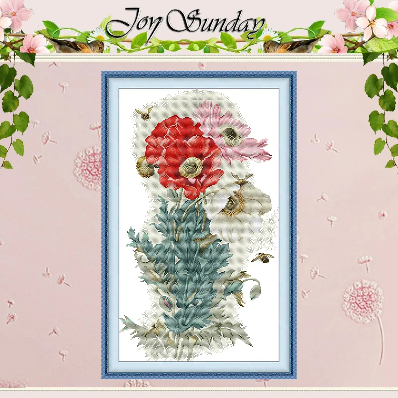 

Poppy Flower Patterns Counted Cross Stitch Set DIY 11CT 14CT 16CT HD Stamped DMC Cross-stitch Kit Embroidery Needlework Crafts