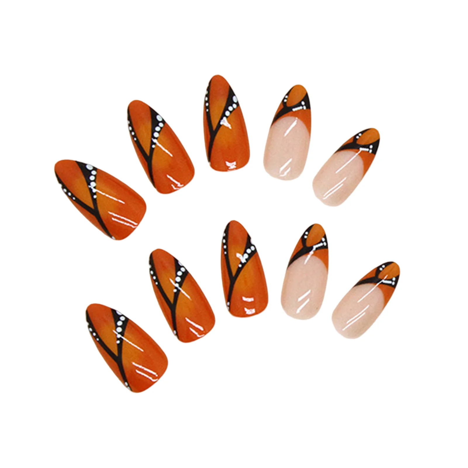 Orange Tips Almond False Nails Full Cover Environment Friendly Nails for Tips Artificial Finger Manicure