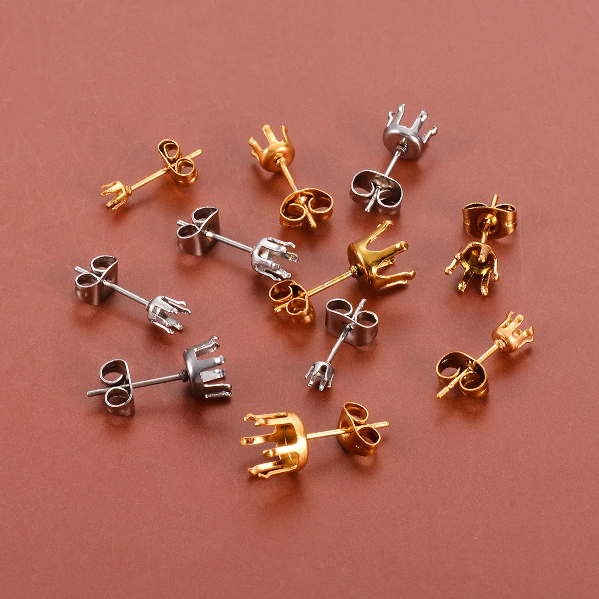 50 Stück/Los Edelstahl 3mm-8mm Blanko-Ohrstecker, Ohrstecknadeln mit Krallenfassung, Ohrstecker-Basis, Ohrstecker-Fassung, DIY-Schmuckherstellung, Schmuckzubehör – Detail 4
