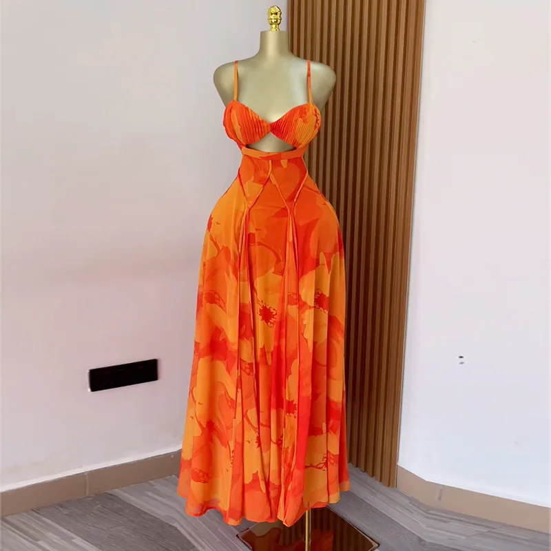 

Women's Clothing 2025 Summer New Sweet Fresh Printed Strapless High Waist A-line Dress Long Dress Dress Robe Vestido Women Party