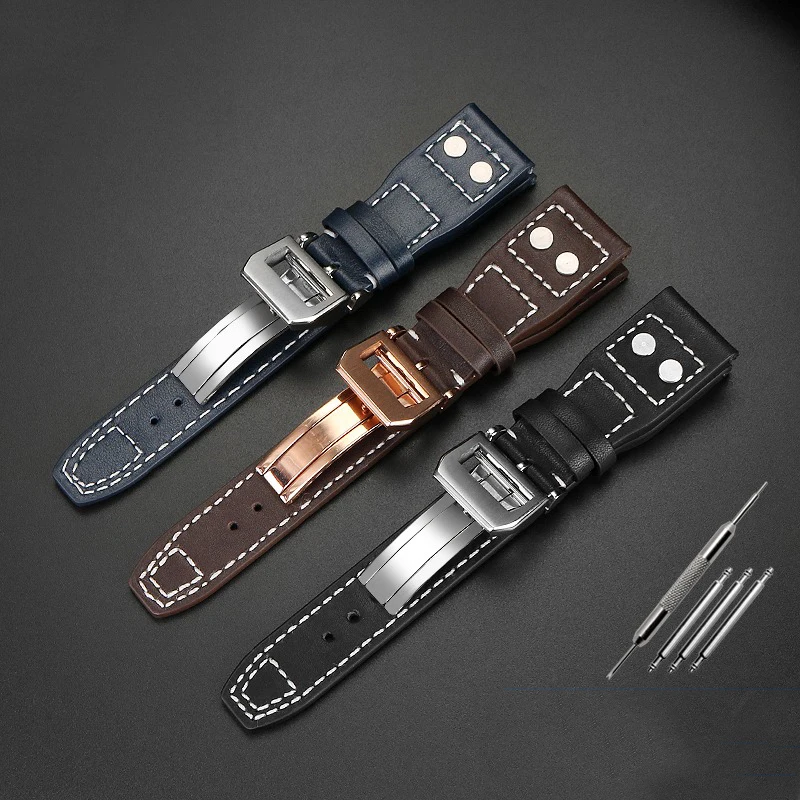 21 22mmHigh Quality Genuine Leather Rivets Watchband Fit For IWC Big Pilot Spitfire TOP GUN Brown Black Blue Cowhide Watch Strap