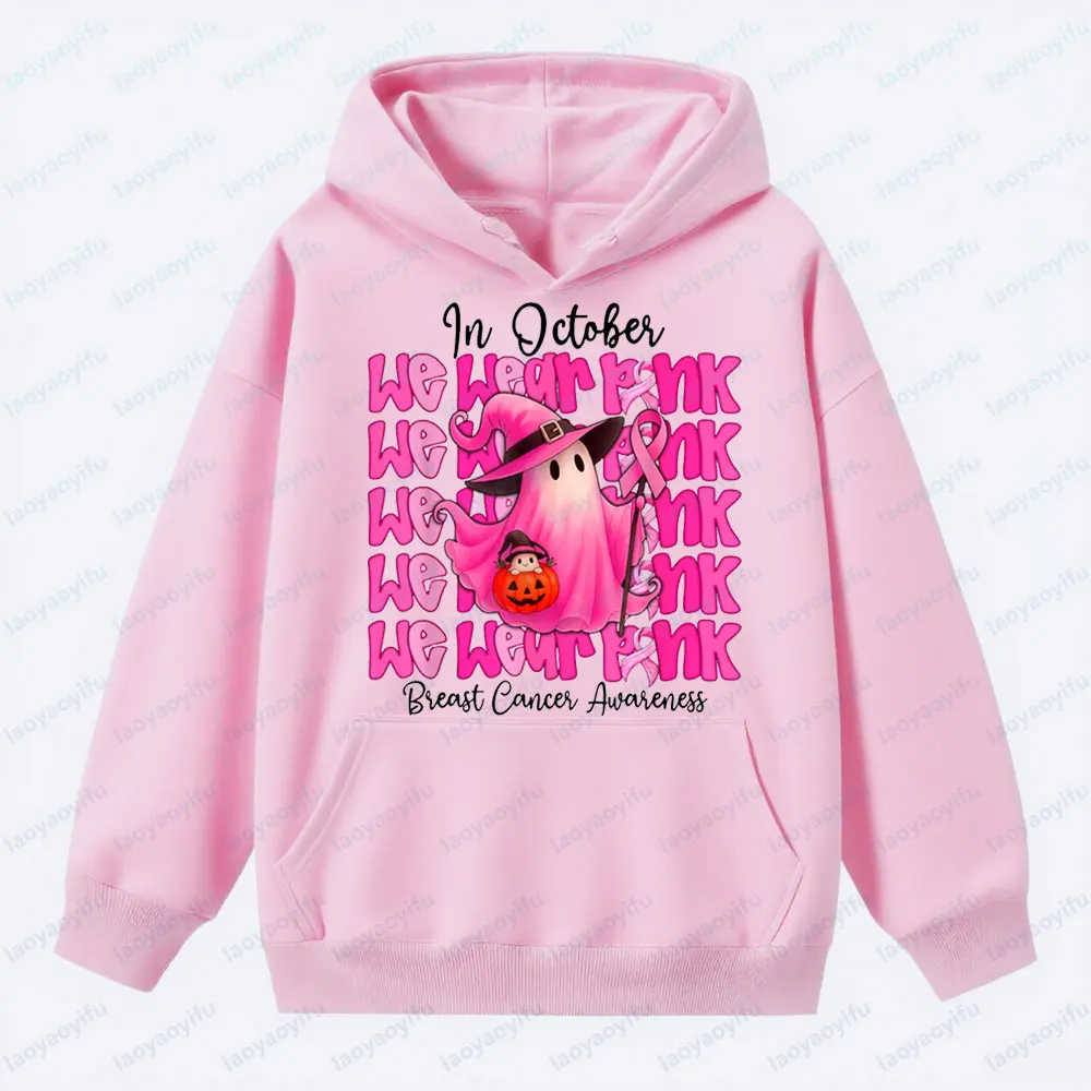 Borstkankerkleding in oktober Draag we roze sweatshirts Roze Halloween Ghost bedrukte tops Dames Vakantie Incentive-kleding