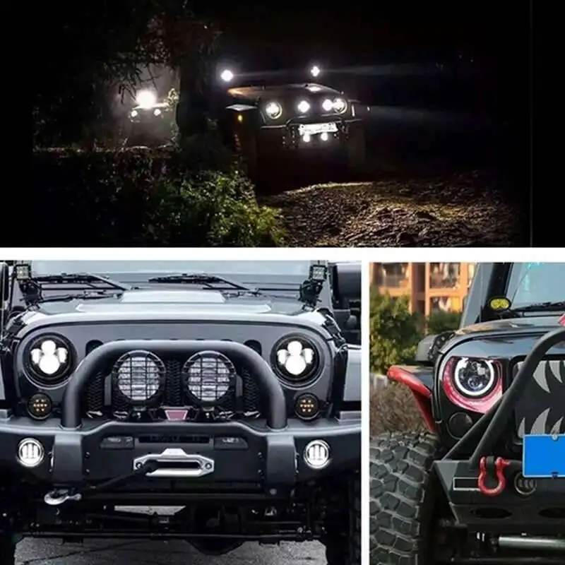 7Inch LED Headlight White Halo Angle Eyes Led Headlamp Hi/Low Turn Signal For Urban 4X4 Suzuki Samurai Jeep Wrangler Off Road