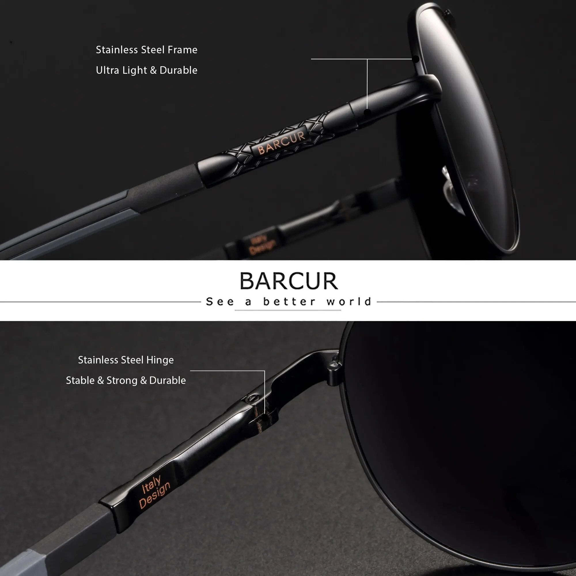 BARCUR Vintage Sunglasses Men Polarized Coating Classic Sun Glasses Women Shade Male Driving Accessories Eyewear