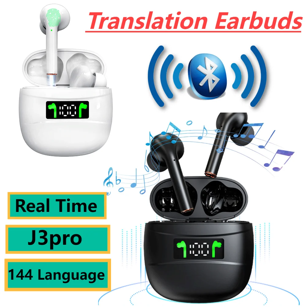 Wireless Bluetooth AI Translation Earbuds Real Time 144 Languages Language Translator Earphones ENC Noise Reduction Headphones