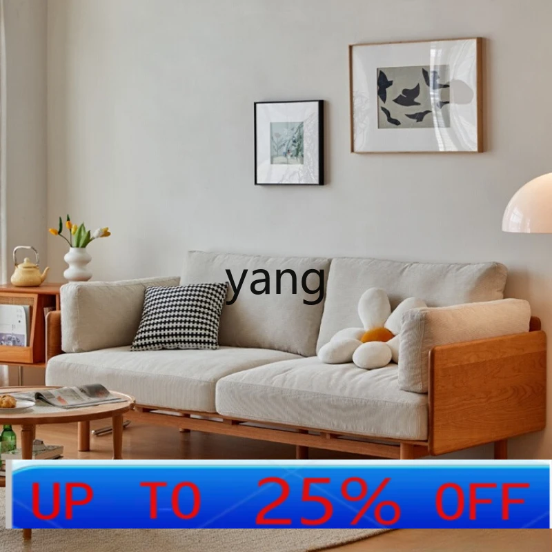 lmm Solid Wood Sofa Fabric Living Room Simple Small Apartment Winter Summer Dual-use Genuine Leather Art Sofa