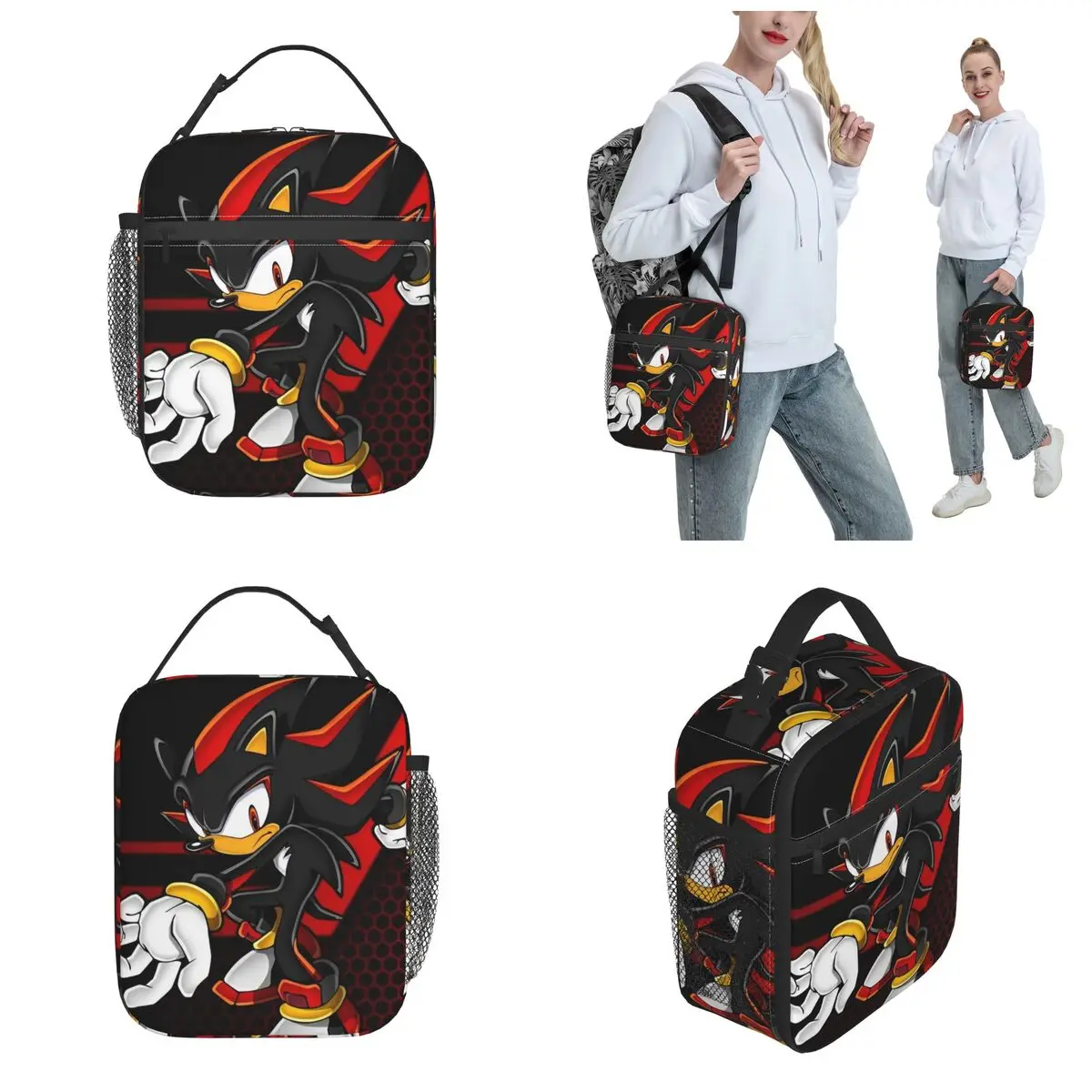 Shadow The Hedgehog Anime Accessories Insulated Lunch Bag For Outdoor Storage Food Boxes Reusable Cooler Thermal Lunch Boxes