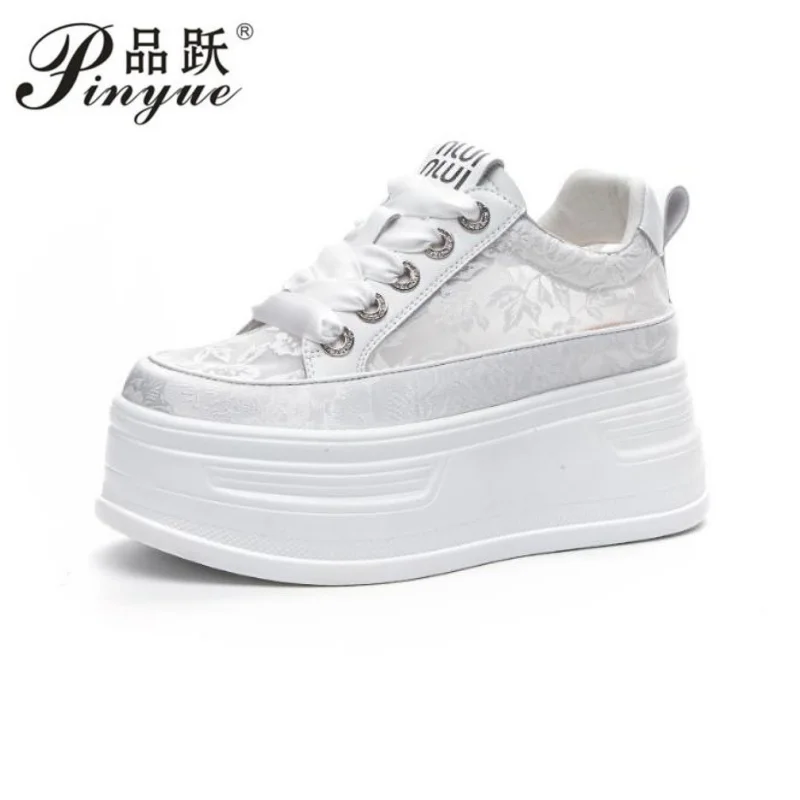 

8CM Women Air Mesh Microfiber Leather Summer Platform Vulcanize Women Chunky Sneaker Vulcanize Summer High Brand Comfy Shoes