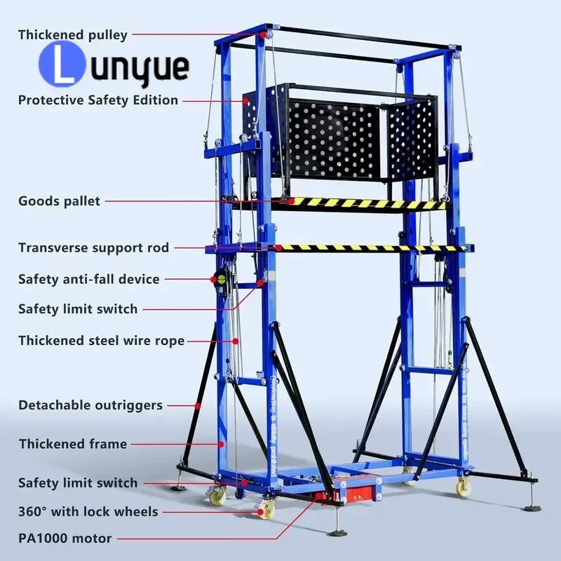 200-500kg Hydraulic Electric Scaffolding Lift 110V Mobile 6m Height Power Tool for Construction Renovation Heavy Duty Stable