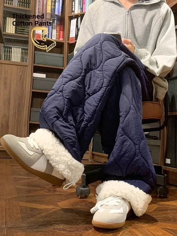 

Thickened Fleece Men's Cotton Pants Winter Warm Underwear for Teens Straight Leg Long Trousers Polyester Fiber Casual Wear