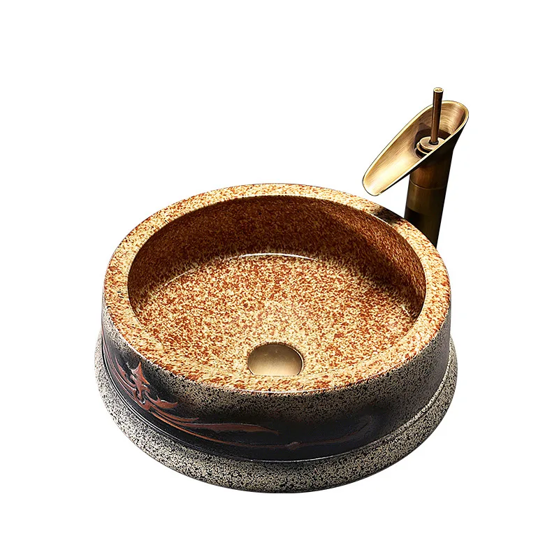 

Стойка умывальника для маленькой квартиры, балкона, ванной комнаты, художественный керамический умывальник, ретро