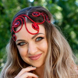 Red Rhinestone Ballroom Hair Piece Tiara Wedding Head Accessories 2024 Design Belly Dance Crystal Forehead Headband for Women