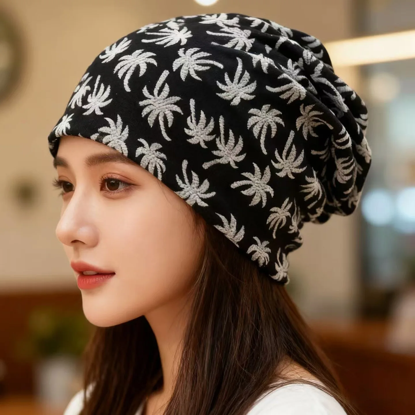 

Fashion Black Stacking Hat Big Head Circumference Fashion Versatile Bag Head Hat Loose Pullover Hat Couple Cold Hat