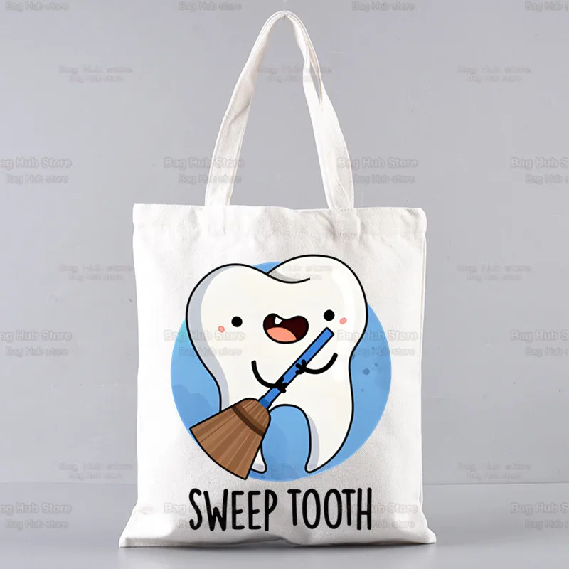 Aesthetic Funny Tooth Dentist Women Hand Bag with Free Shipping Low Price Black Canvas Canvas Tote Ladies