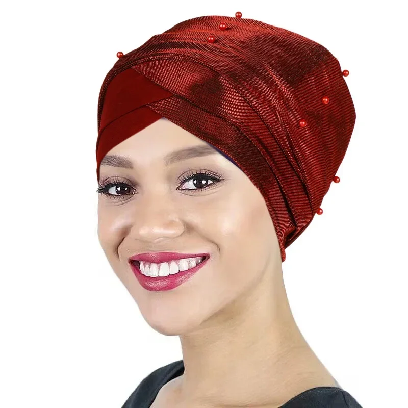 Perles femmes musulmanes croix intérieure Hijab casquette paillettes bandeau écharpe Stretch bonnets chapeau indien Turban perte de cheveux casquette chimio chapeaux