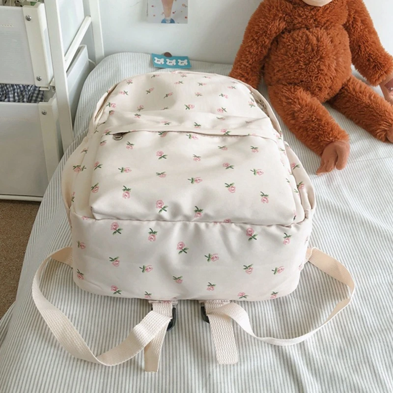 Mochilas medianas nailon para mujer, mochila informal ligera, antirrobo, con bonito estampado floral para adolescentes y