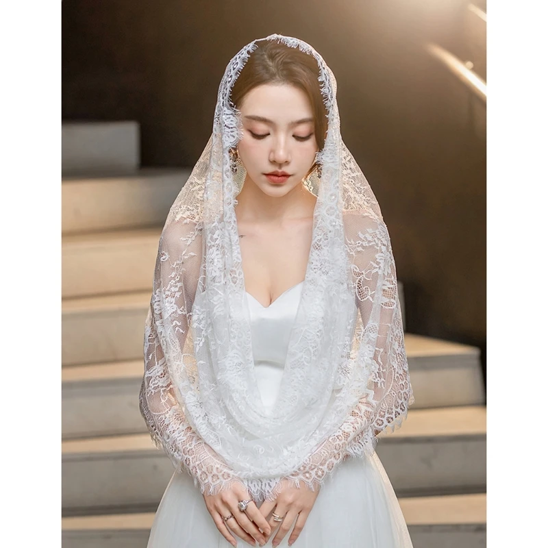 Brautschleier mit Spitzenrand, Halloween, Muslime, Länge, Applikationen, eleganter Schleier für Junggesellenabschiede – Detail 10