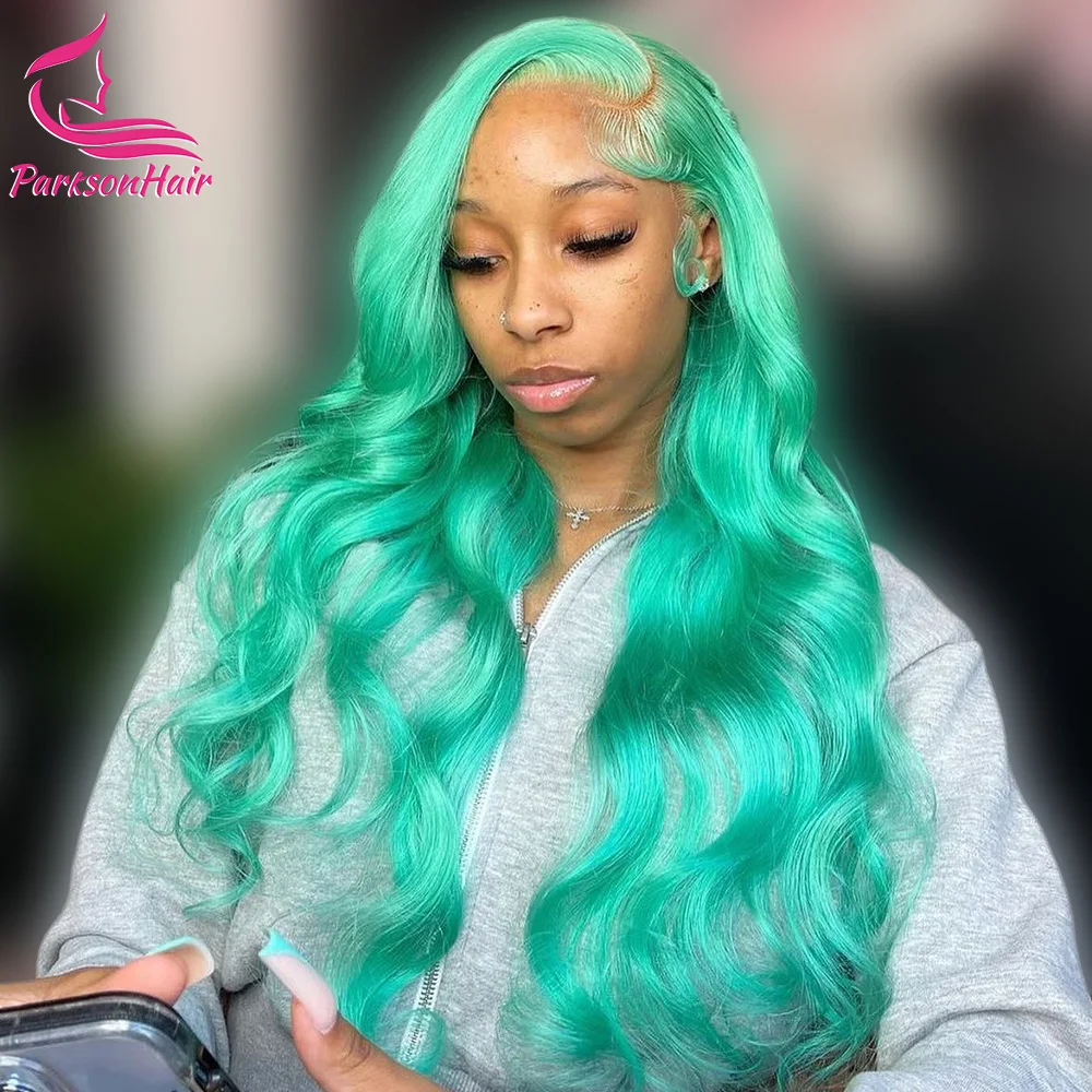 الجسم موجة سماوي الأزرق 13x6 13x4 الدانتيل الشفاف الجبهة خصلات الشعر المستعار الإنسان للنساء قبل قطعها البرازيلي الضوء الأخضر الملونة موجة شعر مستعار