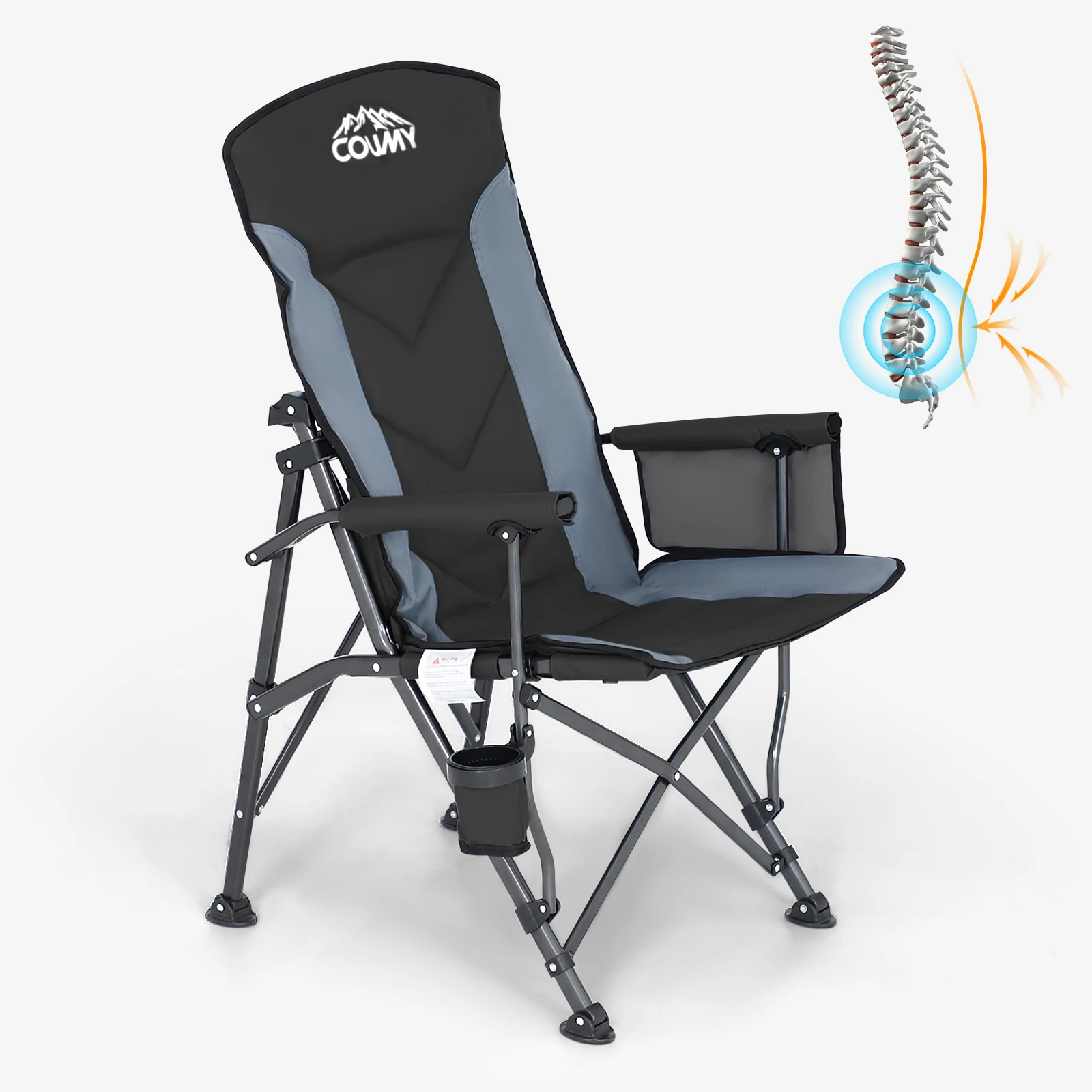 

Oversized Camping Chairs, Adjustable Lumbar Support Folding Chairs for Outside, Heavy Duty Portable Chair with Side Pocket