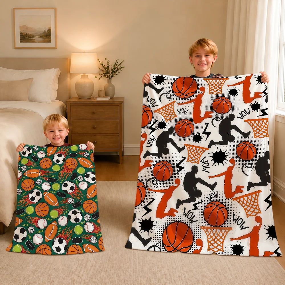 Art Fashion Basketball Baseball Soccer Pattern Kid Warm Soft Plush Blanket Sofa Living Room Nap Home Bedroom Gift Flannel Hogar