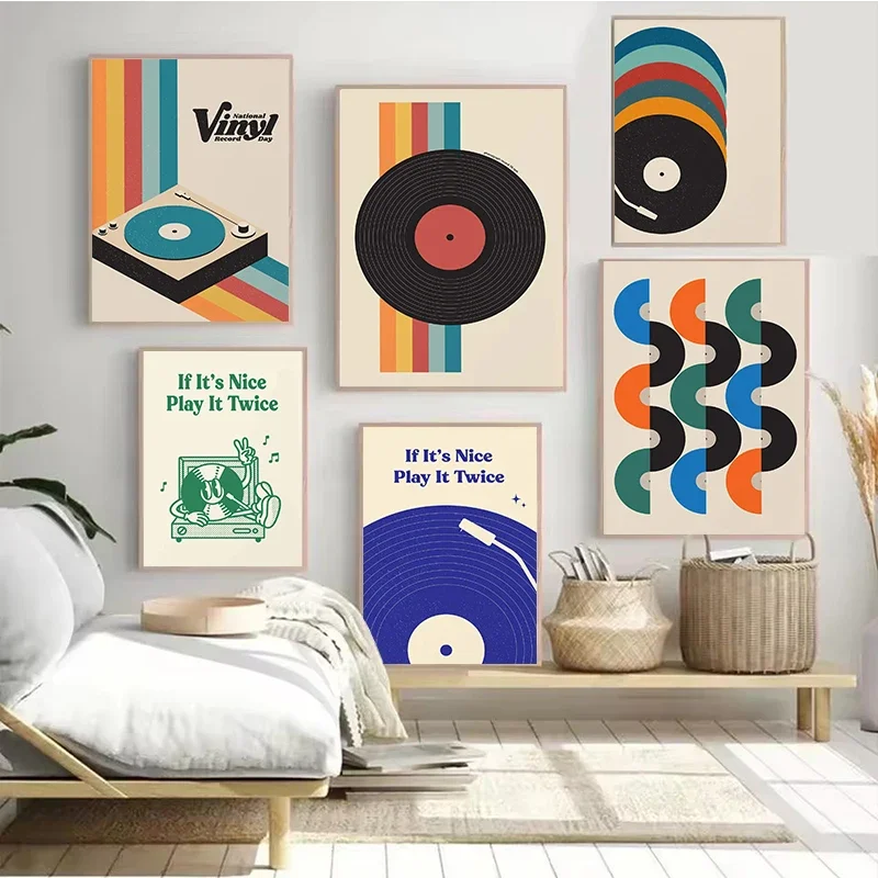 Diamond Painting Retro Vinyl Record Print Mid Century Music Minimal Pastel Poster Colorful Wall Art Trendy Minimalist Turntabl