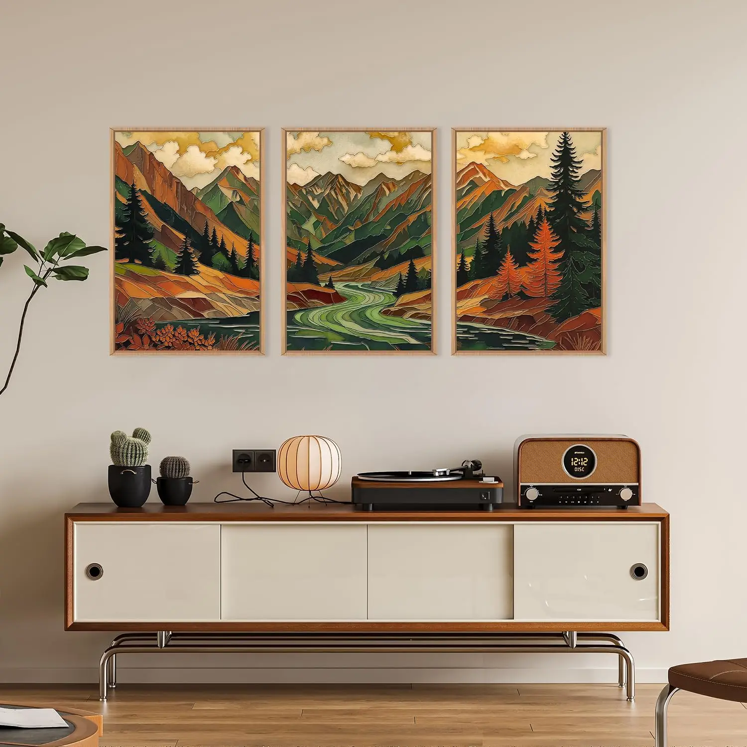 3pcs frameless Canvas Painting /Set Abstract Bohemian Mountain Forest Pine Canvas Wall DecorTexture Landscape Art Modern Living