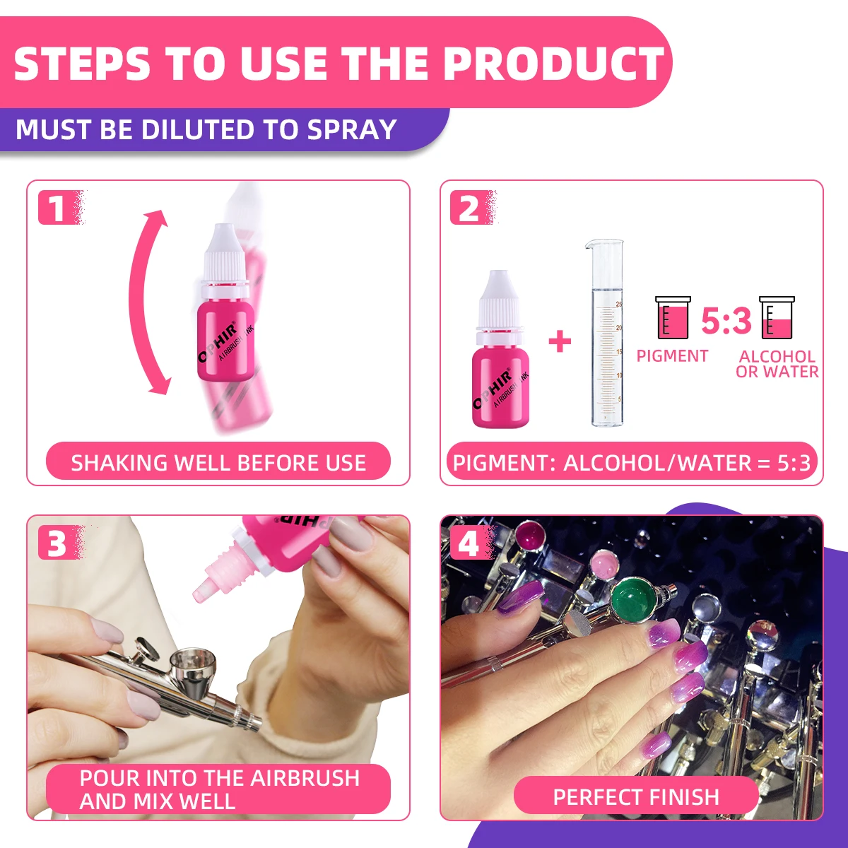 OPHIR 12 Color Airbrush Nail Inks for Stencils Gel Nail Polish 10 ML/Bottle Temporary Tattoo Pigment Nails Tools_TA098(1-12)