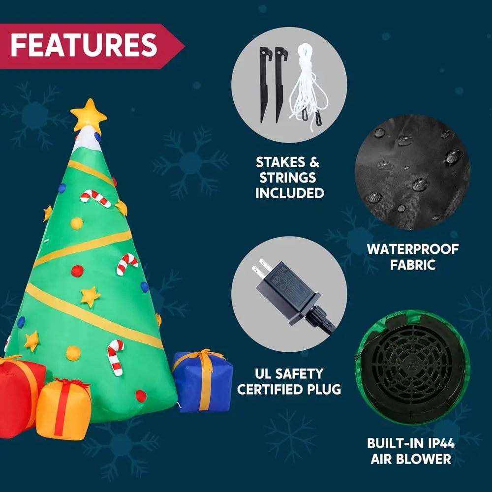 شجرة عيد الميلاد المضيئة القابلة للنفخ مع إسقاط للاحتفالات الاحتفالية - مثالية للاستخدام الداخلي والخارجي والفناء والحديقة