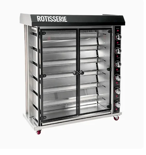Commercial 9-row 3-tier electric rotating fully automatic liquefied gas natural gas roasting oven for 6-rod gas chicken grilling