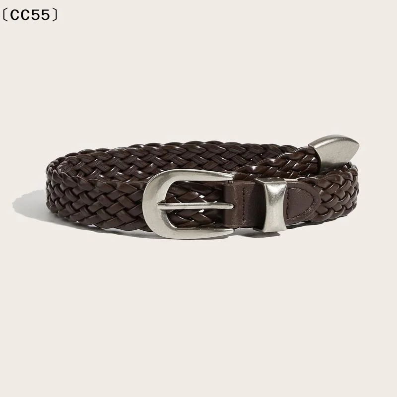 Retro Punk Woven Belt Punch Free Dress Jeans Waistband Twist Waist Strap Belt Braided Leather Waist Belt For Men And Women〔CC55〕