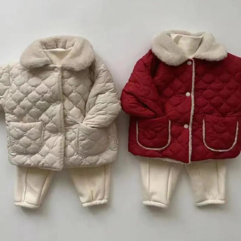 Abrigo de algodón grueso de terciopelo para niños, chaqueta informal cálida de lana, Tops de solapa sólidos, moda de bebé, Otoño e Invierno